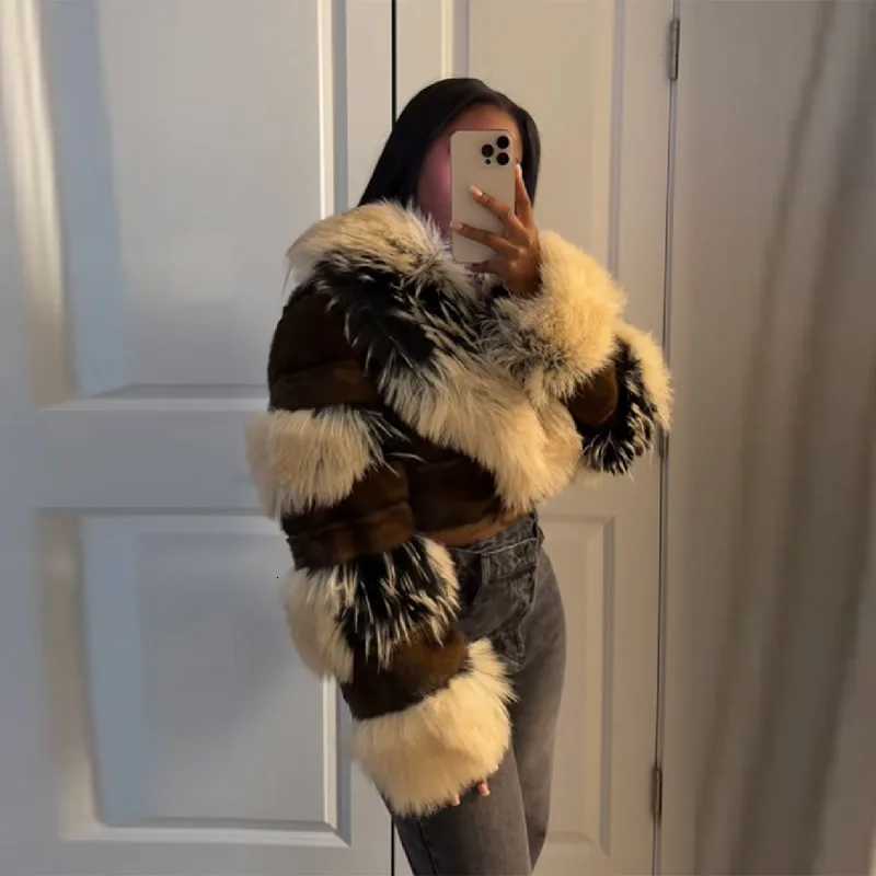 2025 Womens Autumn Winter Faux Fur Jacket Long Sleeve Lapel Furry Crop Fashion Warm Thick Coats New Lady High Street Outwears H251024