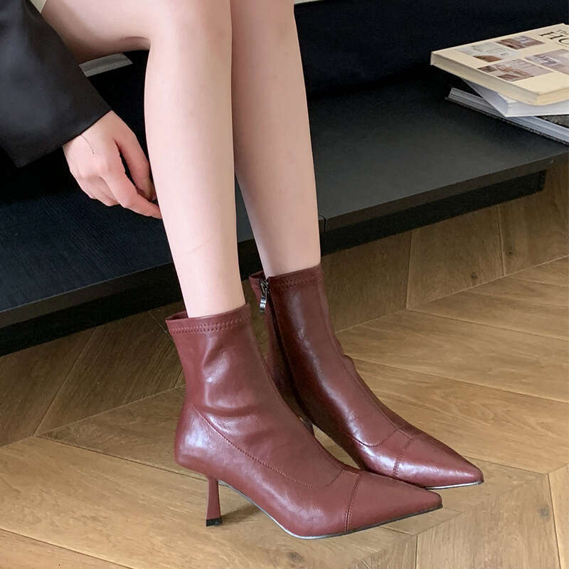 Internet Celebrity Pointed Toe Stiletto for Women 2025 Designer Shoe Autumn Winter New Versatile Short Slim High Heel Martin Boots