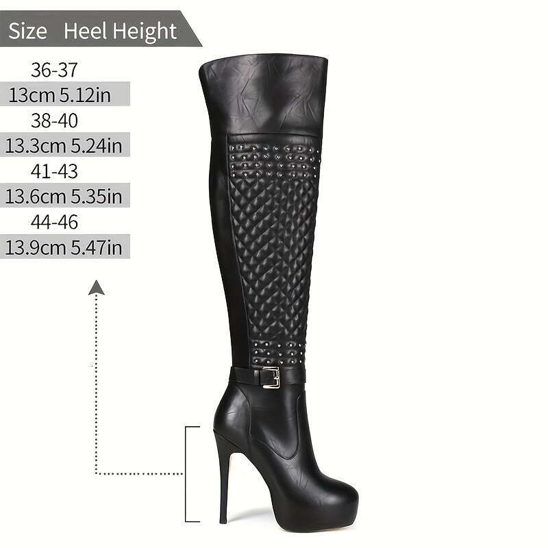 Rivet Pleated Design Black Versatile European And American Style Fashion Sexy Nightclub Height-Increasing High Quality Platform Round Toe Foot Shaping