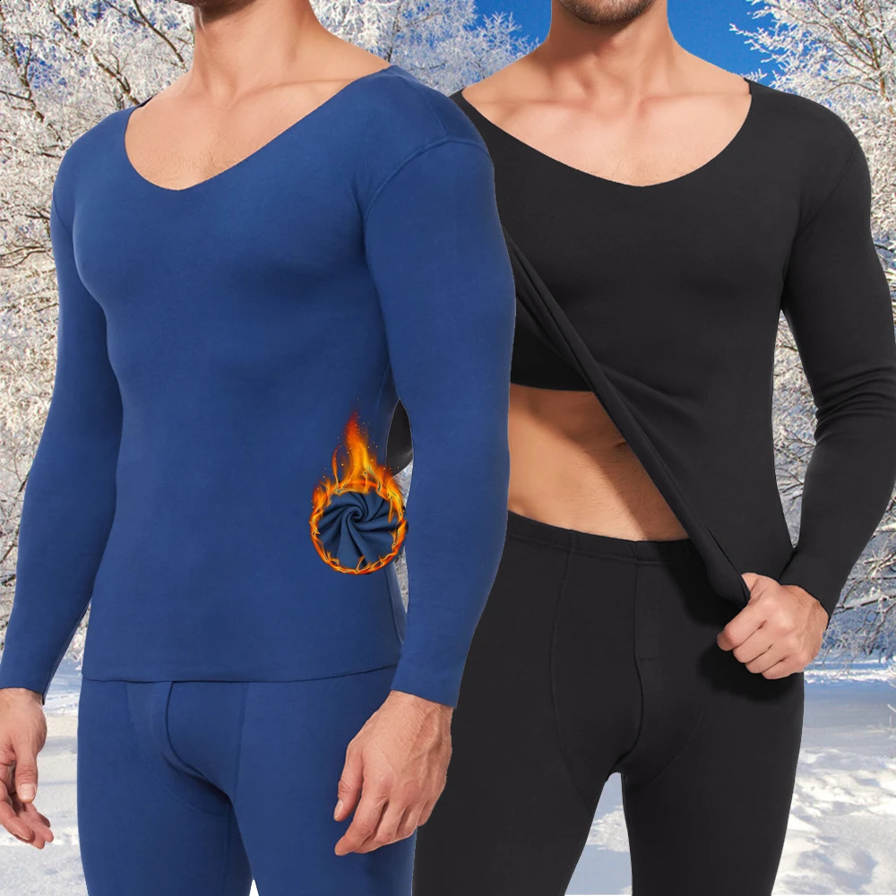 L4XL Winter Mens Brushed Thermal Underwear VNeck Long Sleeve Top Bottoming Pants Set Comfortable Pajamas 2Pcs In 251018