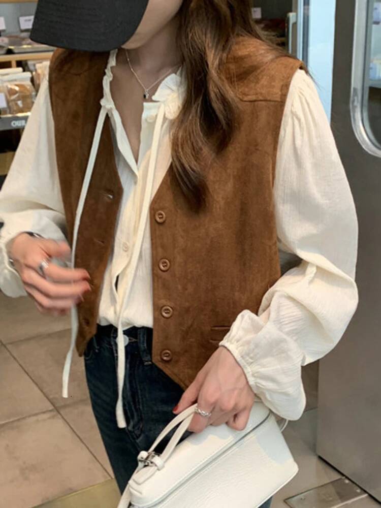 Vests Women Spring Autumn Coat All-match Cleanfit Casual Temper Korean Fashion Preppy Haruku Streetwear Womens Chic dongdumaoyi
