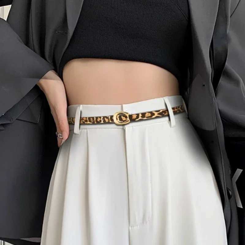 3pcs Set of Leopard Print And Letter Print Belt with UShaped Alloy Buckle WomenS Versatile Thin Belt W251024