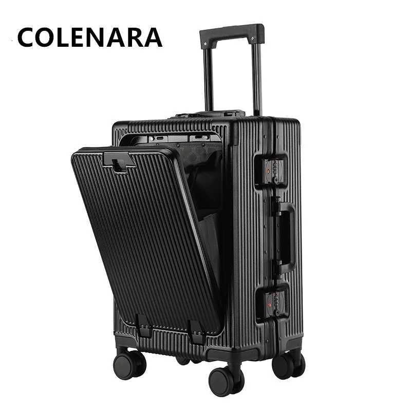 COLENARA High Quality Suitcase 2024 Inch Front Opening Laptop Trolley Case Aluminum Frame Boarding Case USB Charging LuggageW251024