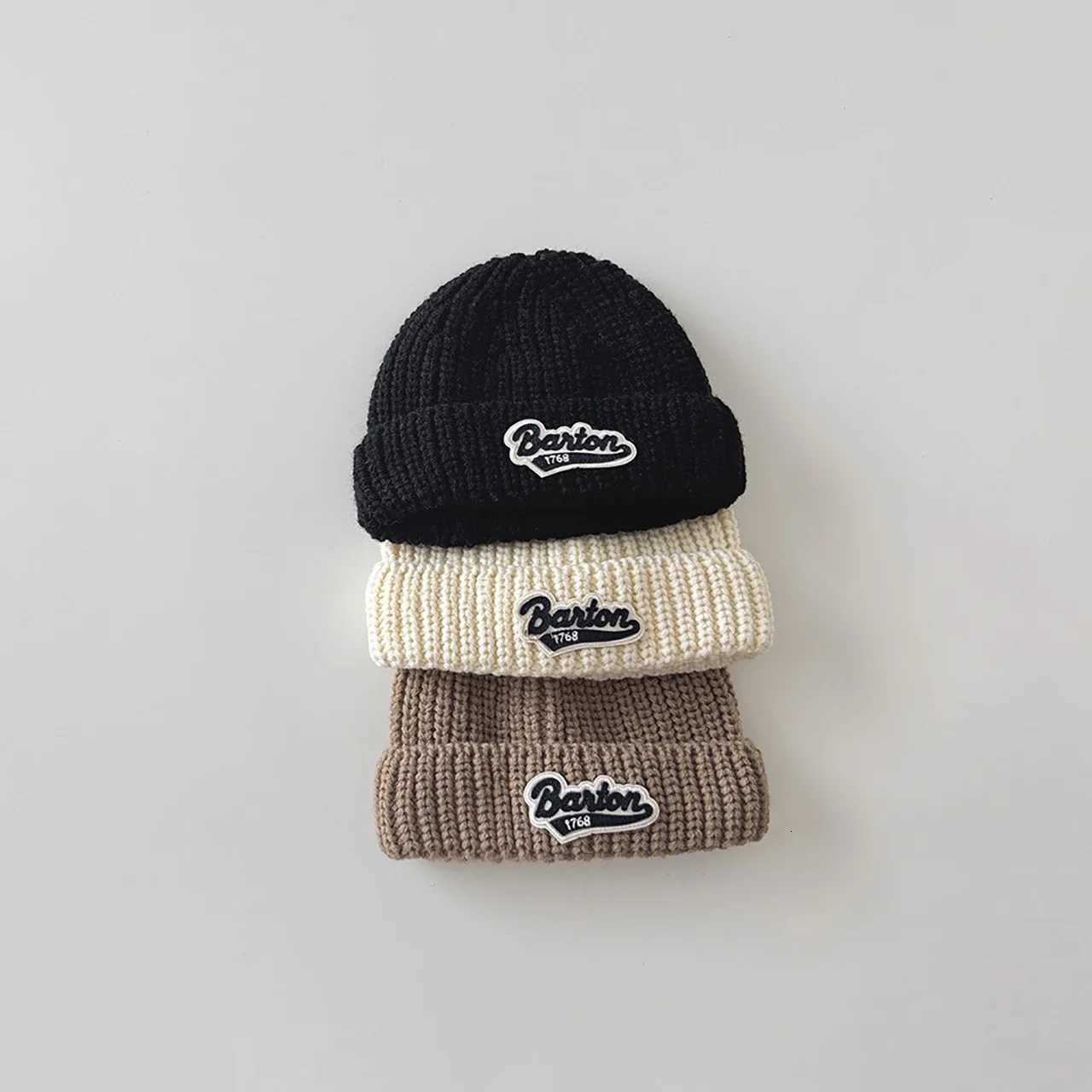 Winter Warm Knitted Baby Hat Letter Kids Boy Girl Cap Beanies Solid Color Soft Toddler Kids Pullover HatL251024