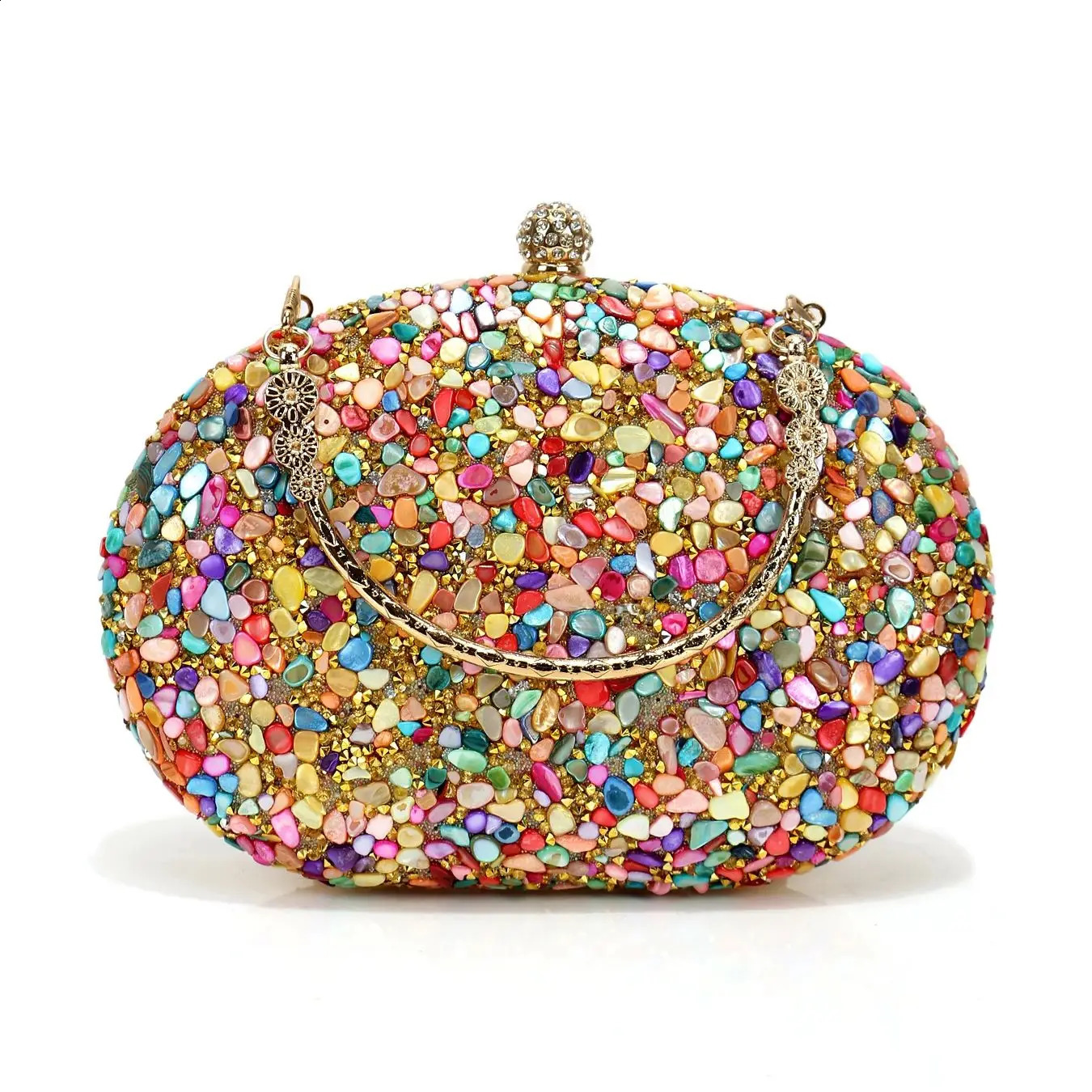 Circular Rhinestones Stones Evening Bags One Side Diamonds Bohemian Style Dress Beach Purse With Hanlde Shoulder 251023