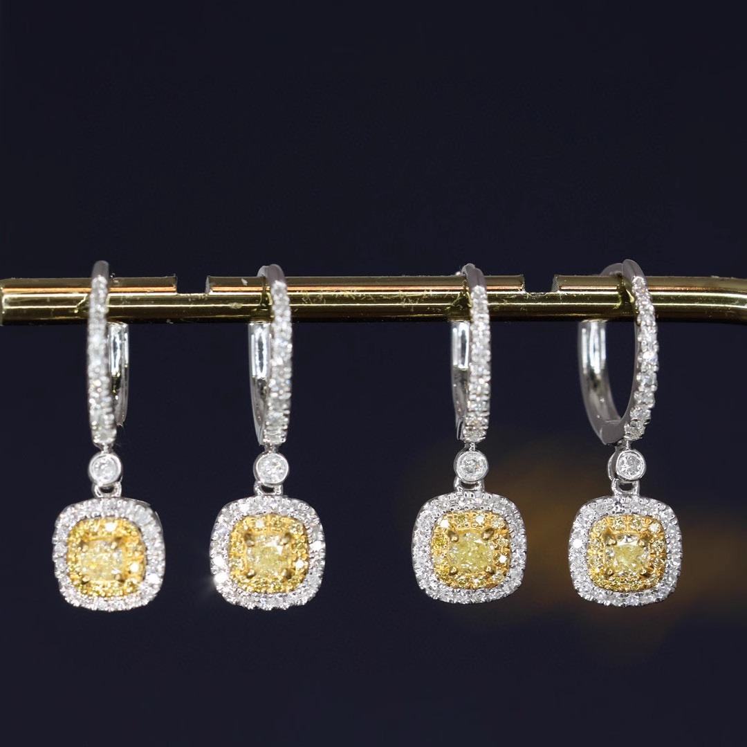 Choucong Brand Dangle Earrings Luxury Jewelry Real 100|% 925 Sterling Silver Cushion Shape Yellow Lab Moissanite Diamond Gemstones Party Women Wedding