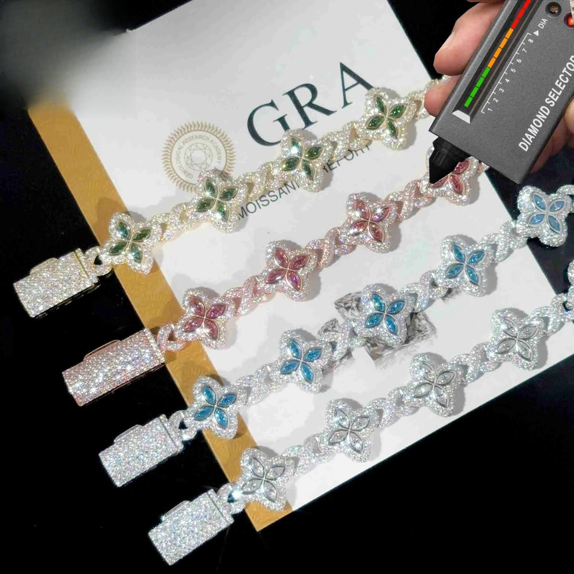 Color Natural Peridot With Cuban Link White Gold Plated Moissanite Dia High Quality Hip Hop Bracelet Ddmyfriend