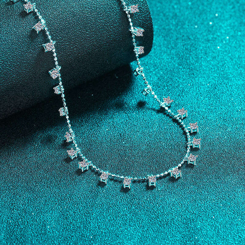 DHCollections-- Sterling Sier Necklace for Women, Full Moissanite Star Necklace, PT950 Gold Plated Clavicle Chain