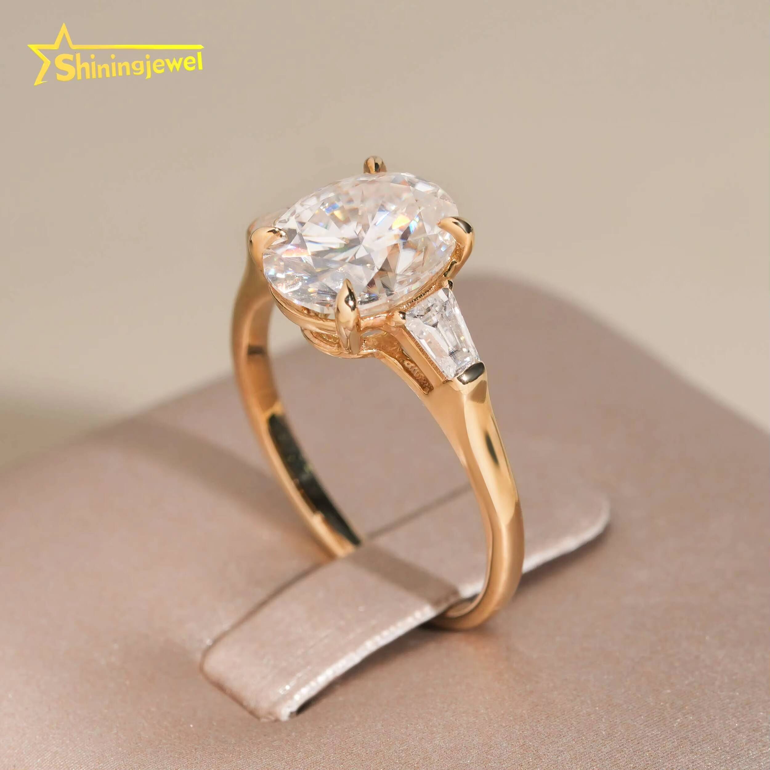 14K Solid Gold VVS Oval Cut Moissanite Diamond Women Engagement Ring Half Eternity Band Hip Hop Jewelry Wedding Band