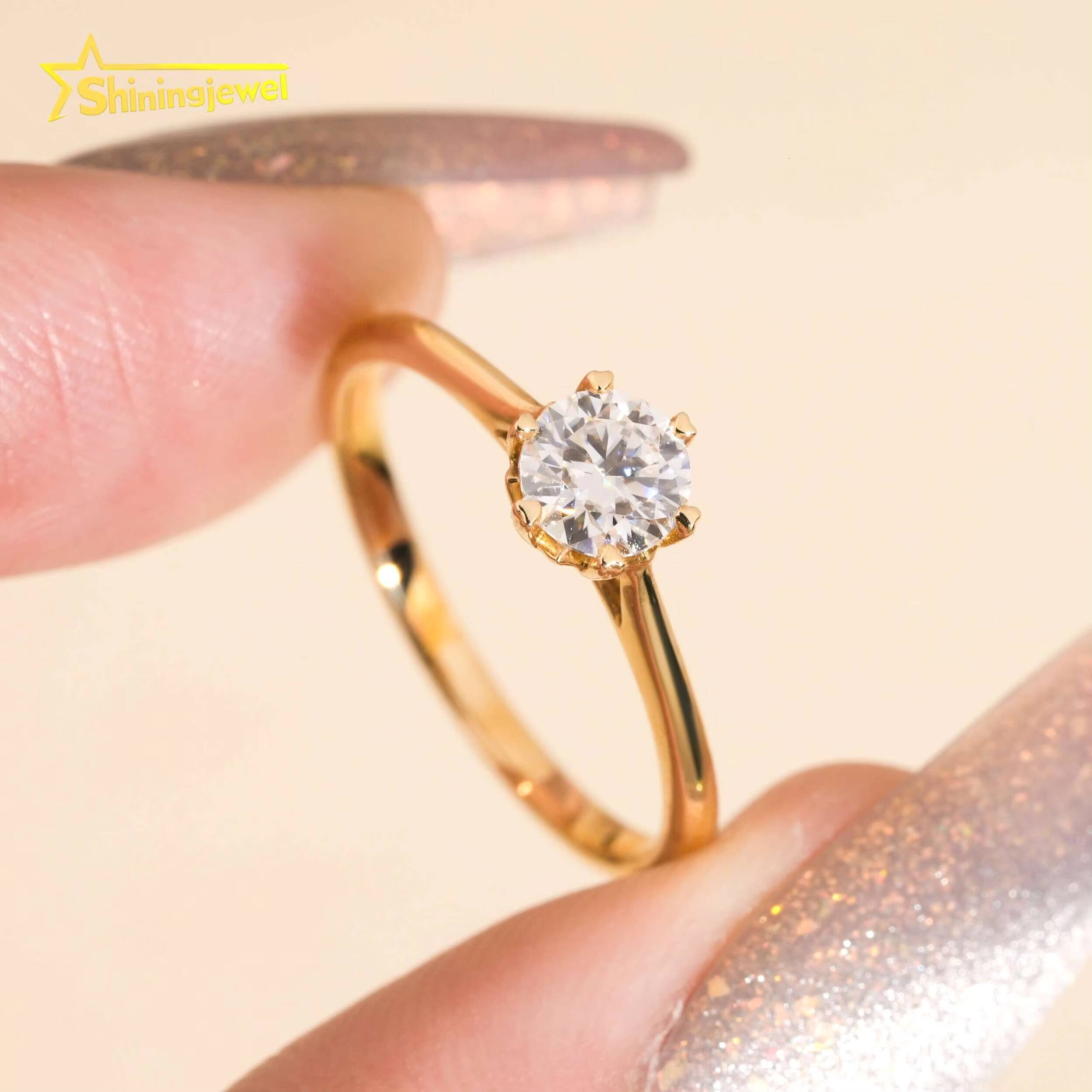 14K Solid Gold Solitaire Ring for Women Round Brilliant Cut Moissanite Diamond Engagement Rings Fashion Moissanite Promise Ring