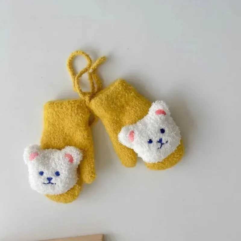1 Pair Warm Glove for Kids Cute Cartoon Doll Bear Mittens for Baby Boy Girl Kawaii Autumn Winter Outdoor Plush Toddler Gloves Y251024