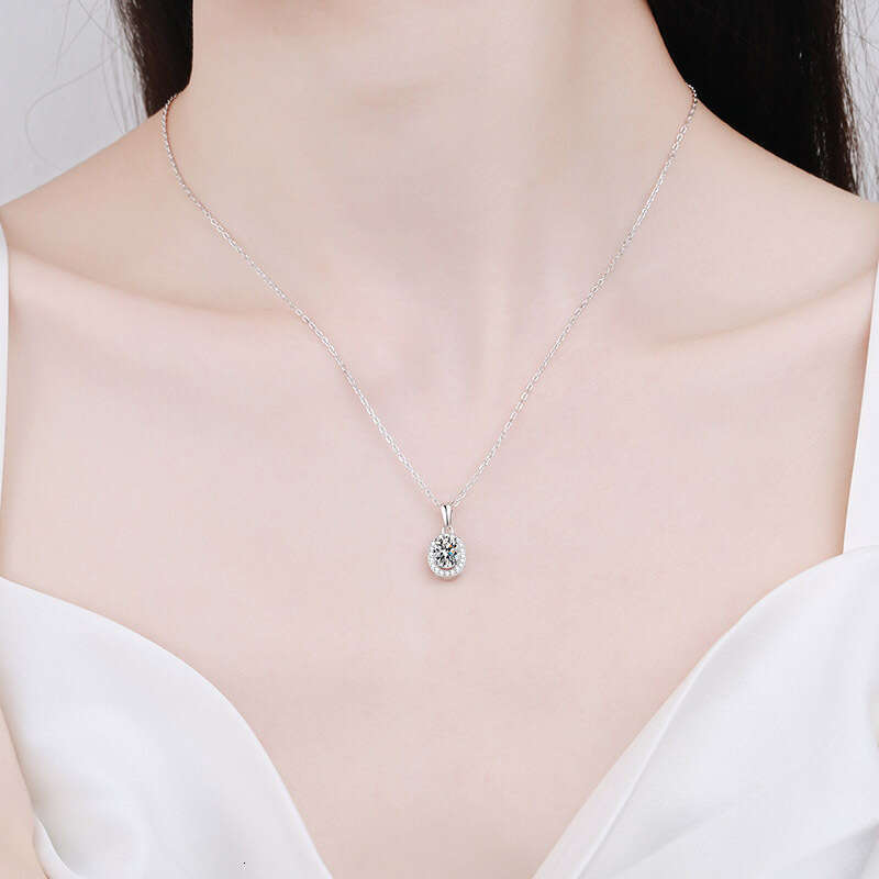 DHCollections-- Sterling Sier Oval Cluster Inlaid Necklace for Women with Moissanite, Petite Collarbone Chain, PT950 Gold Plated Jewelry