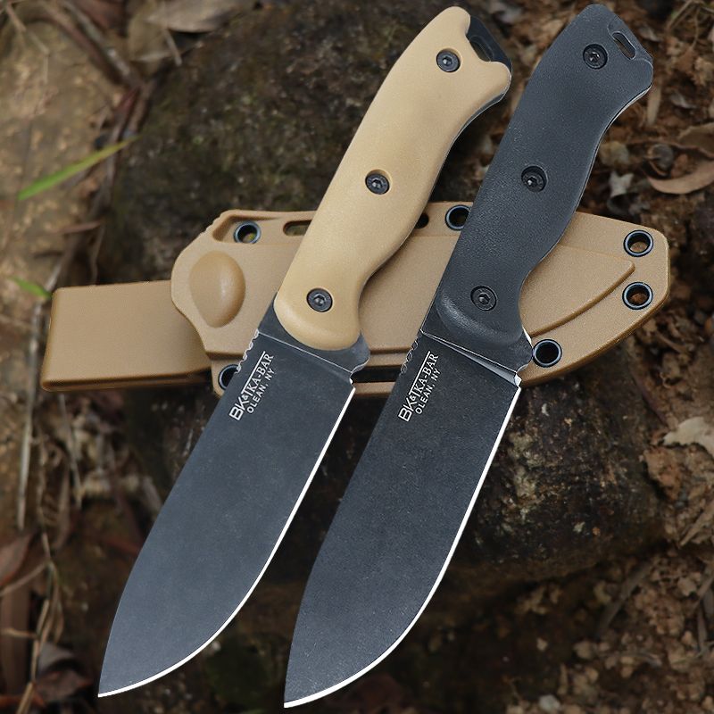 Kabar BK16 Survival Straight Knife 4Cr13Mov Black Stone Wash Drop Point Blade Full Tang GRN Handle Outdoor Fixed Blade Knives with Kydex