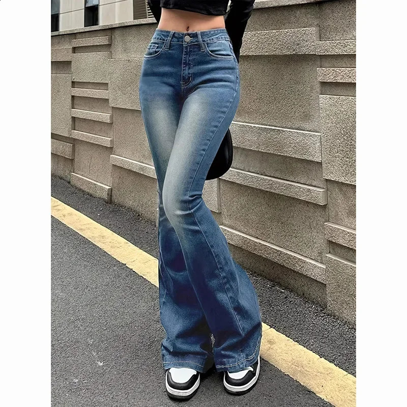2025 Girls Concise Ins High Waist Flared Jeans Female Stretchy Bootcut Denim Pants Women Solid Color Thin Bell Bottoms Trousers 251023
