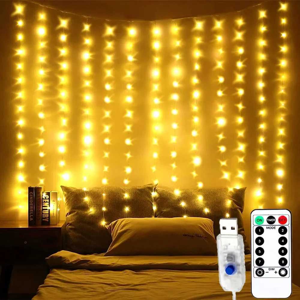 Wedding Garland Fairy Lights Outdoor 8 Mode LED USB Curtain Light String Christmas Tree Holiday Decoration Garden Light C251024