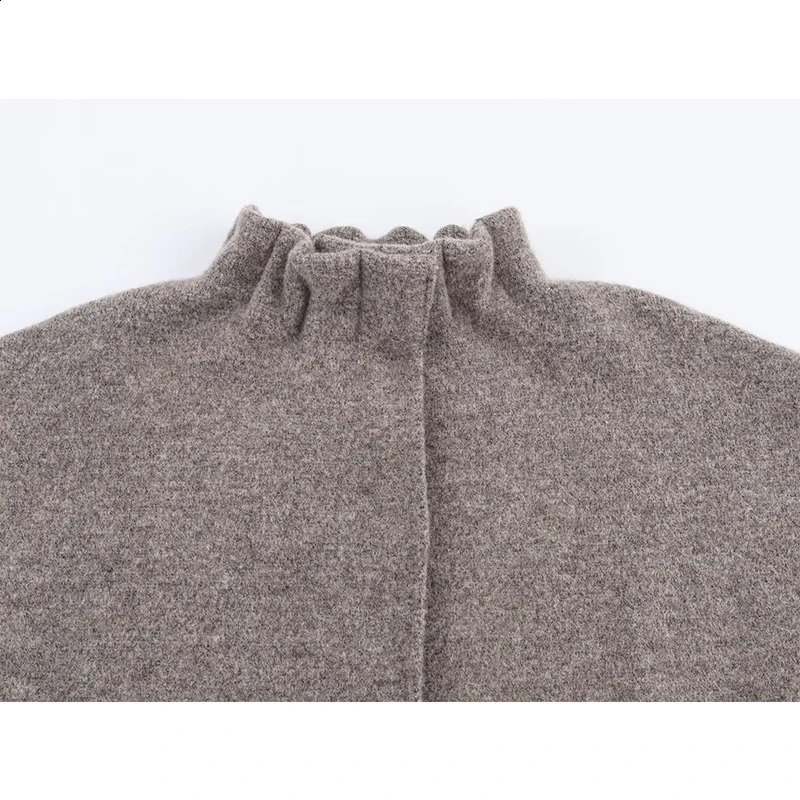 YENKYE Gray Knit Bomber Jacket For Women Lantern Sleeve Stand Collar Casual Autumn Winter Coat 251018