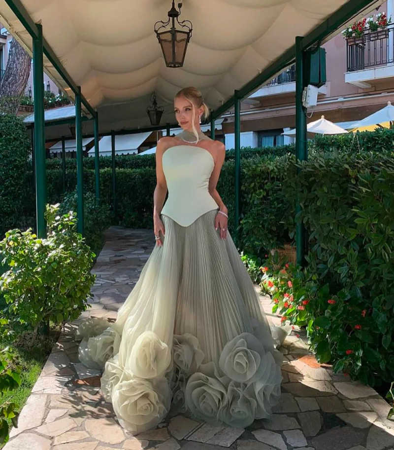 Gowns Customized Thinyfull Elegant A-Line Prom Evening Dresses Strapless 3D Flower Long Tulle Party Dress Women Cocktail Prom
