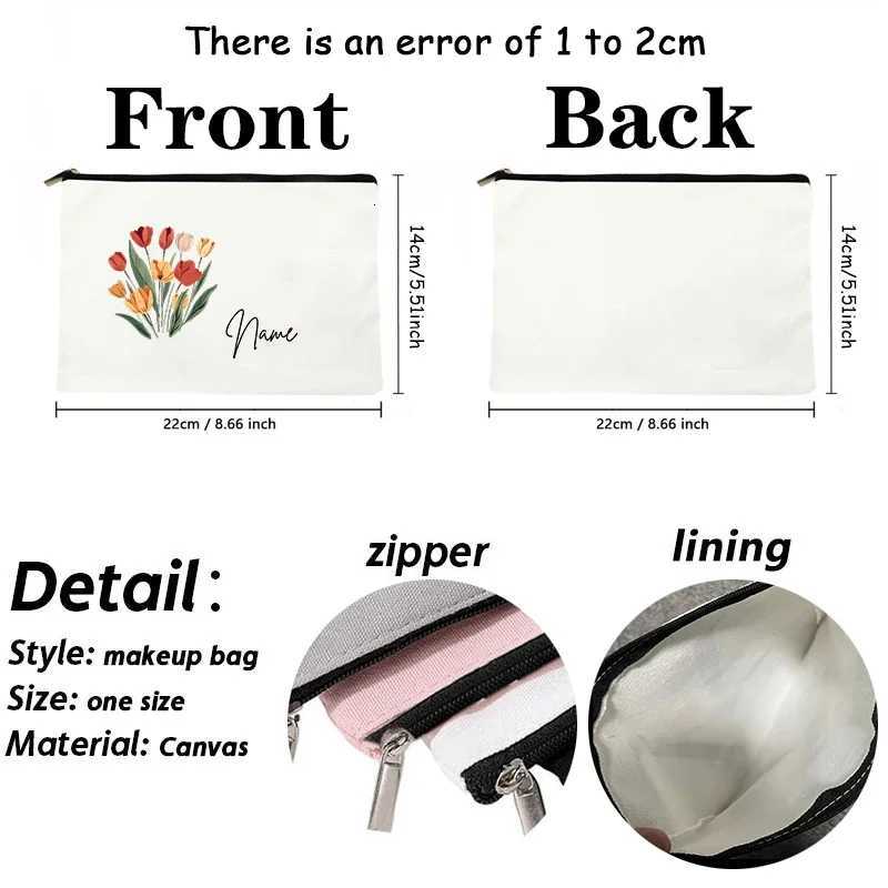 Tulip Flowers Customized Name Cosmetic Bag Wedding Bride Bridesmaid Lipstick Pouch Travel Storage Makeup Bags Personalized GiftT251024