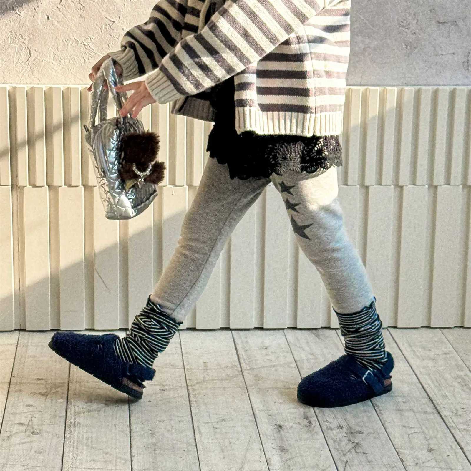 16Y Kids Star Print Warm Pants New Kids Clothes Girls Cotton Elastic Waist Fleece Lined Leggings Children Casual Bottoms OutfitT251024
