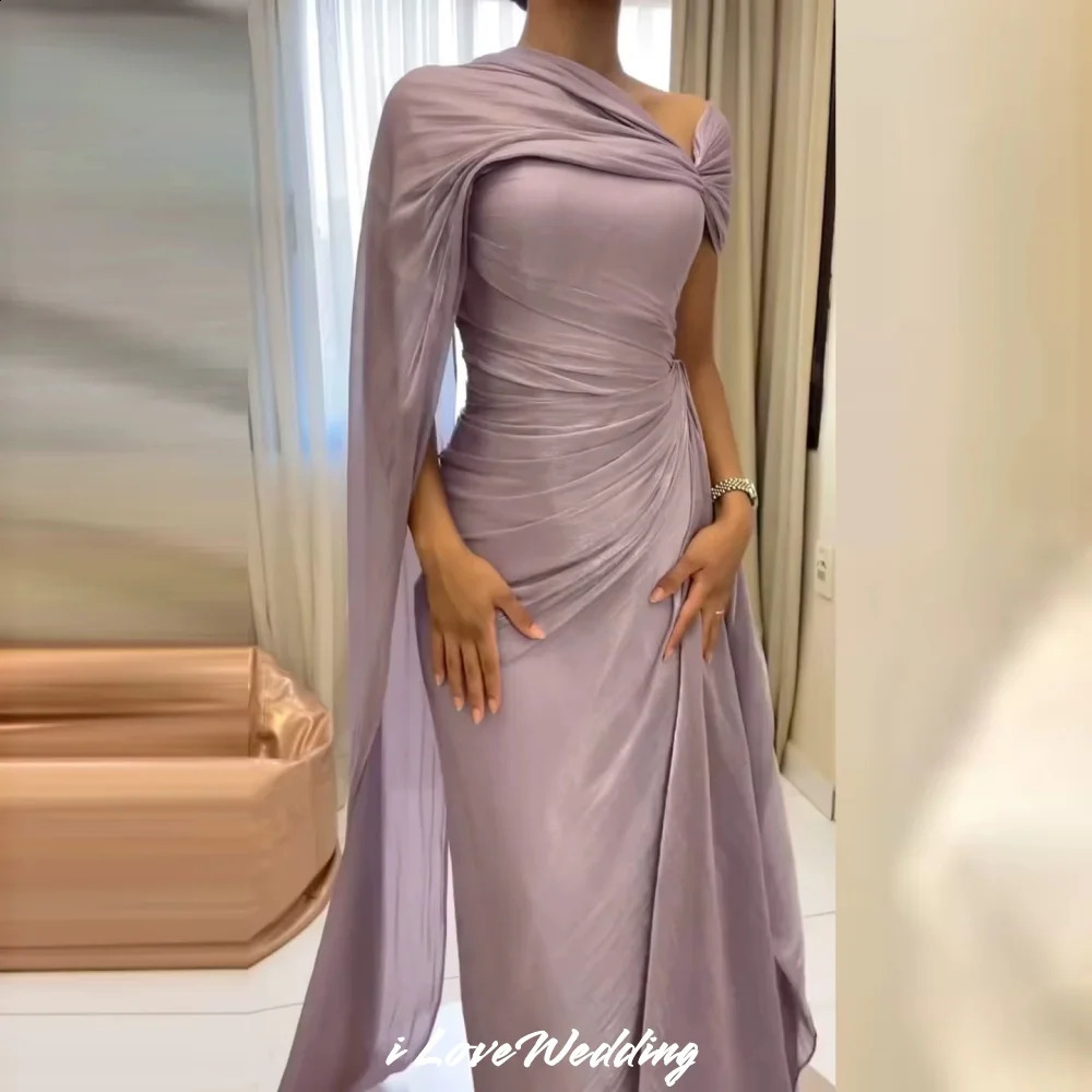 Purple One Shoulder Prom Dresses Satin Pleated Mermaid Open Back Zipper Wedding Party Dress Slim Minimalist Customized 251023