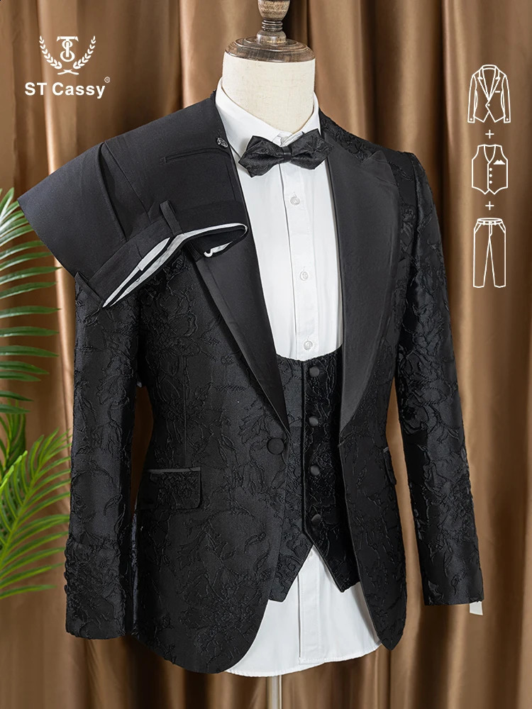 ST Cassy High Quality Retro carving Party Dress Slim Fit Tuxedo Prom Suit Fashion black Male Groom Wedding threepiece 251020