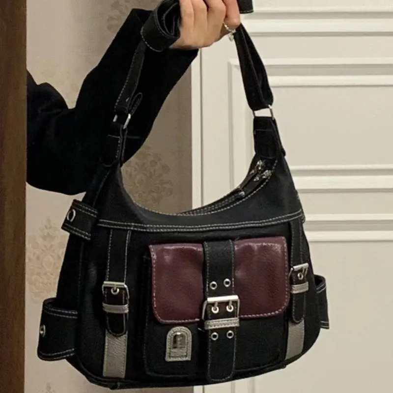 Y2K Vintage Crossbody Bag Womens Tote High Quality PU Leather Shoulder Bag Hip Hop Messenger Bag Female Large Handbag 251023