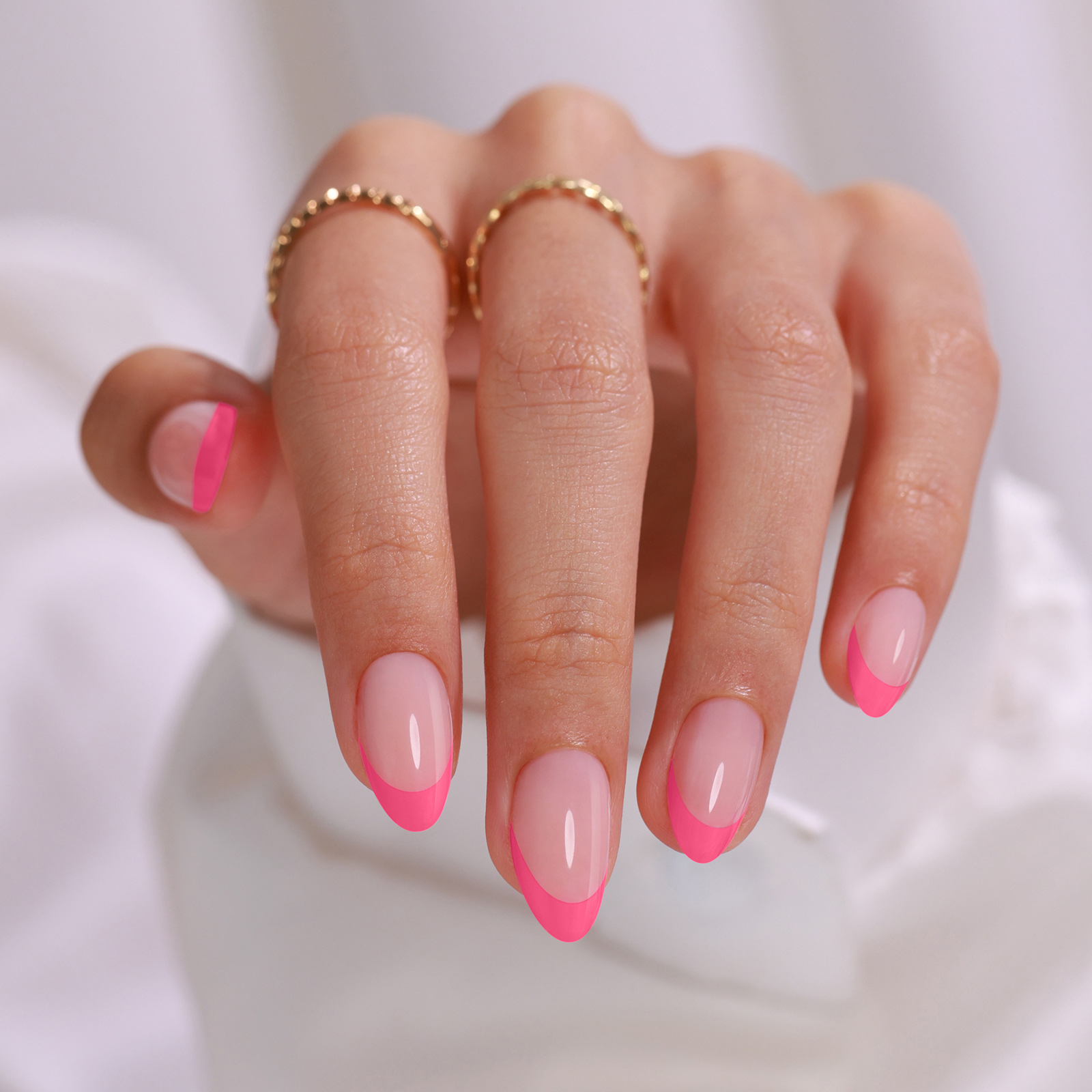 Soft Pink Press-on Nails Fingernail Extensions: Durable French Tip Design Available in Variety of Sizing (Includes Strong Bonding Glue)