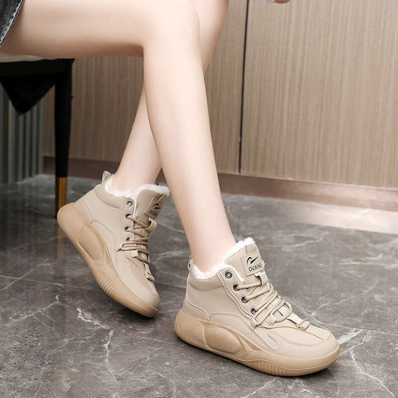 New Fleece-Lined Women's Winter Mid-Top Warm Height-Increasing Thick-Soled Sports Casual Shoes Boots Fashion Designer