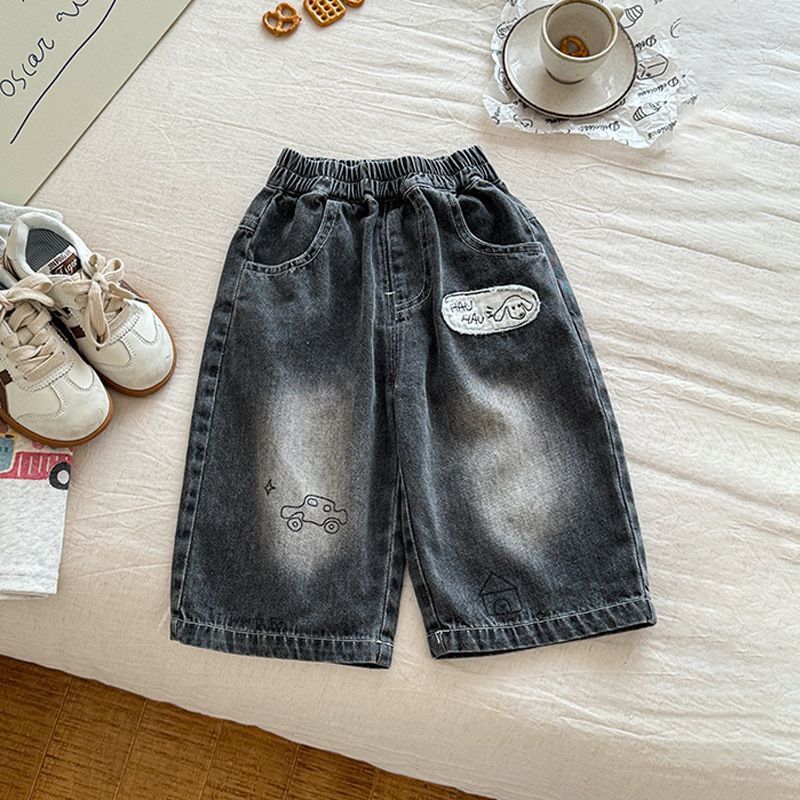Free Shipping 2025 Trendy Boys Outfit, Mock Layered Long Sleeve Top with Denim Pants, Cool Spring / Autumn Kids Set