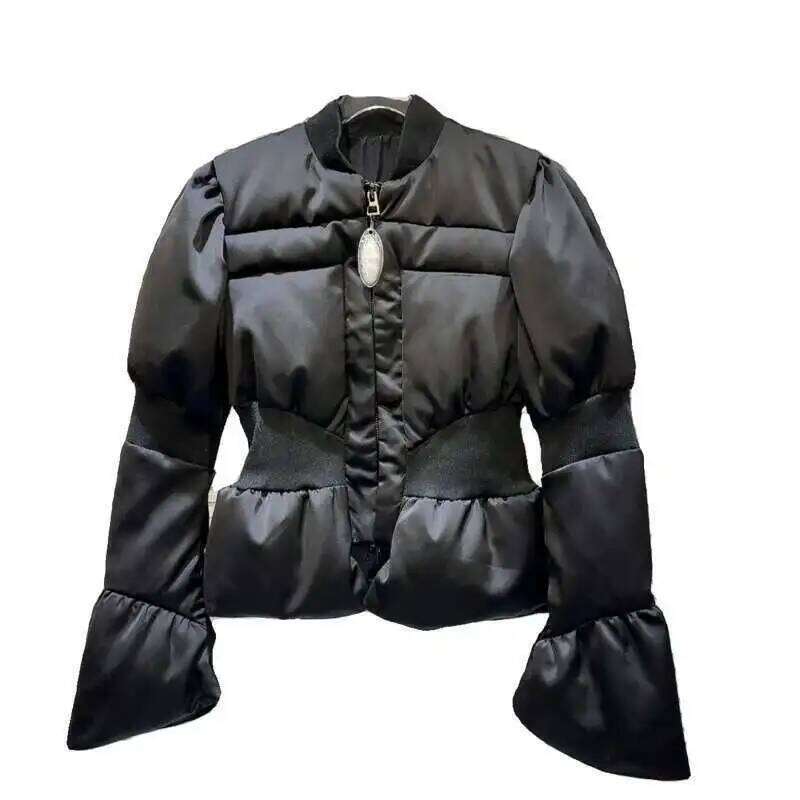 2025 Winter New Items Fashion Women's Thread Waist Design Warm Jacket Casual Solid Color Zipper Cotton Padded Womens Coat