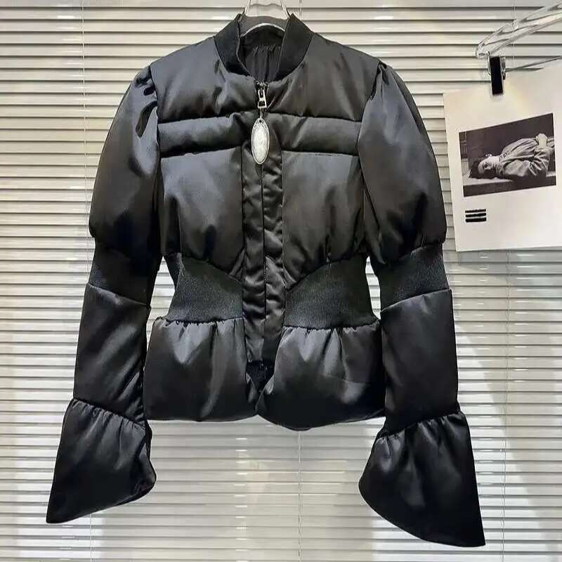 2025 Winter New Items Fashion Women's Thread Waist Design Warm Jacket Casual Solid Color Zipper Cotton Padded Womens Coat