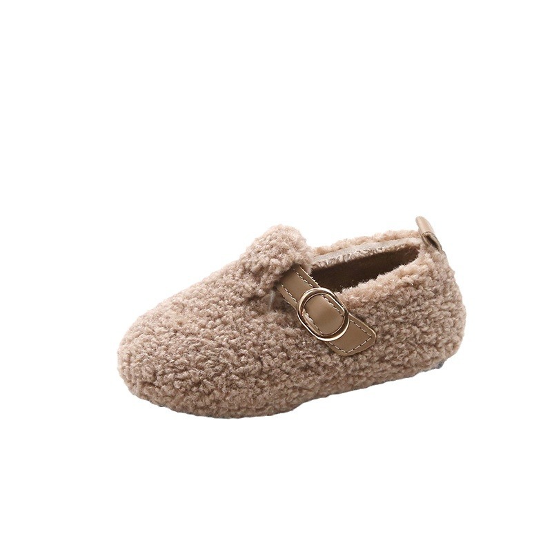 Kids Loafers Shoes for Girls Toddler Flat Fur Cover Toe Warm Shoes Walkfashion Child Girl Non Slip Plush Loafers Princess Shoes Sizes 21- 30 Size US5.