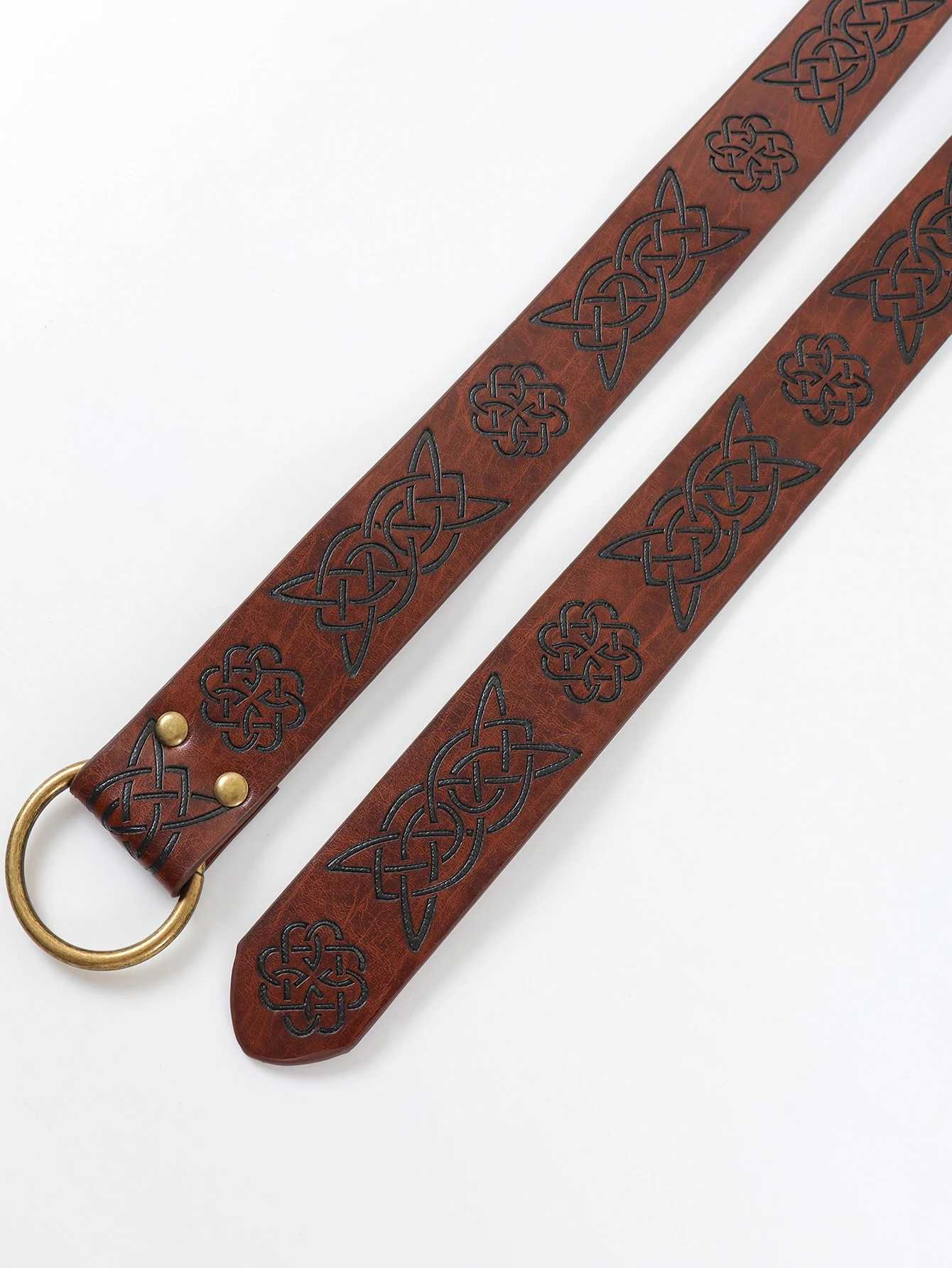 Viking Adventure Warrior Renaissance Belt Celtic Belt Mens Leather Medieval Belt Embossed Cosplay Costume Accessory W251024