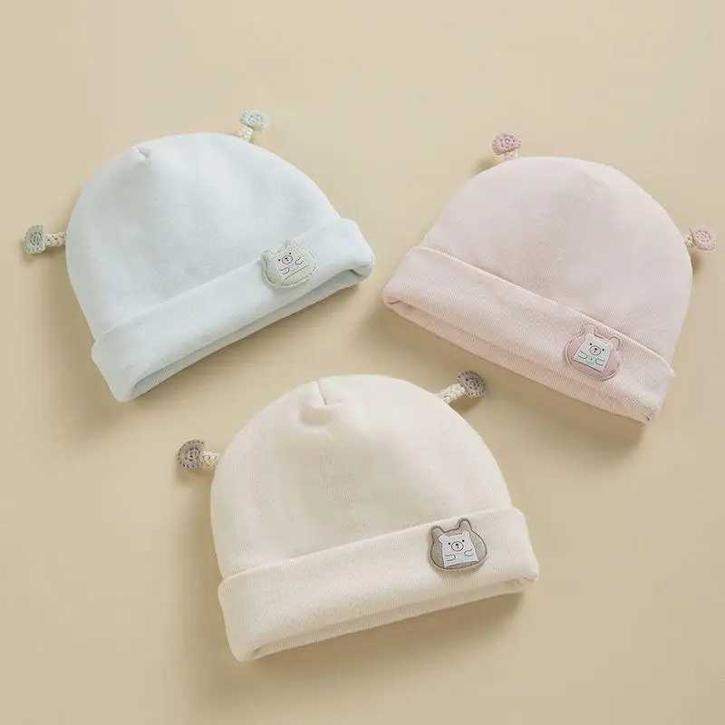 06Mouths Newborn Fetal Hat Cute Cartoon Baby Bear Beanies Spring Autumn Pure Cotton Pullover Cap Boys Girls Kids Warm BonnetL251024