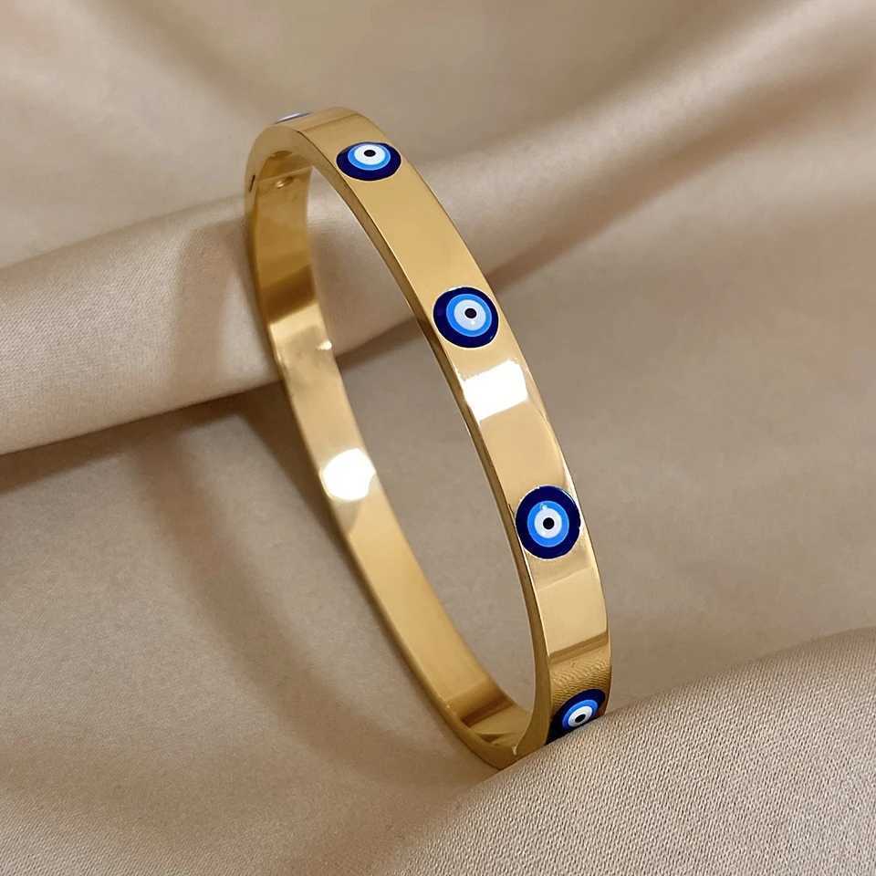 Yupsk Fashion Turkish Evil Eyes Stainless Steel Bracelet Bangle For Women Round Blue Eyes Waterproof Bangles JewelryW251024