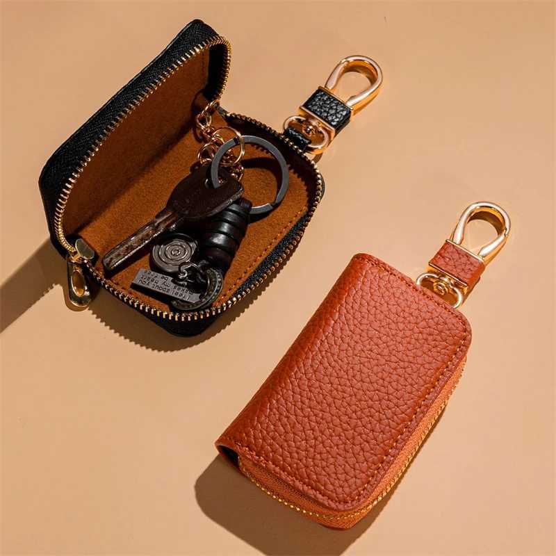Lychee Pattern Leather Keychain Men Key Holder Organizer Pouch Split Car Key Wallet Women Housekeeper Car Key Case Card Keys Bag Z251023