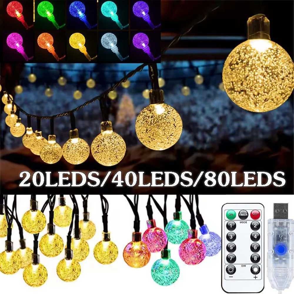 USB Crystal Globe String Lights Outdoor IP65 Waterproof Light Fairy Light 8Mode Remote Christmas Garland for Garden Party Decor C251024