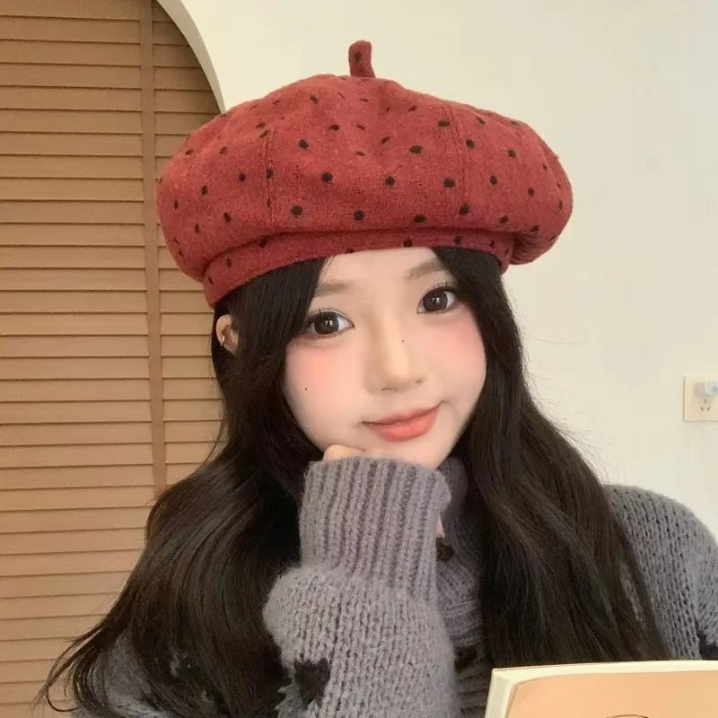 Polka Dot Berets for Women Show Face Small Spring and Autumn Travel Casual Versatile Elegant Literary Painter Hats 251023