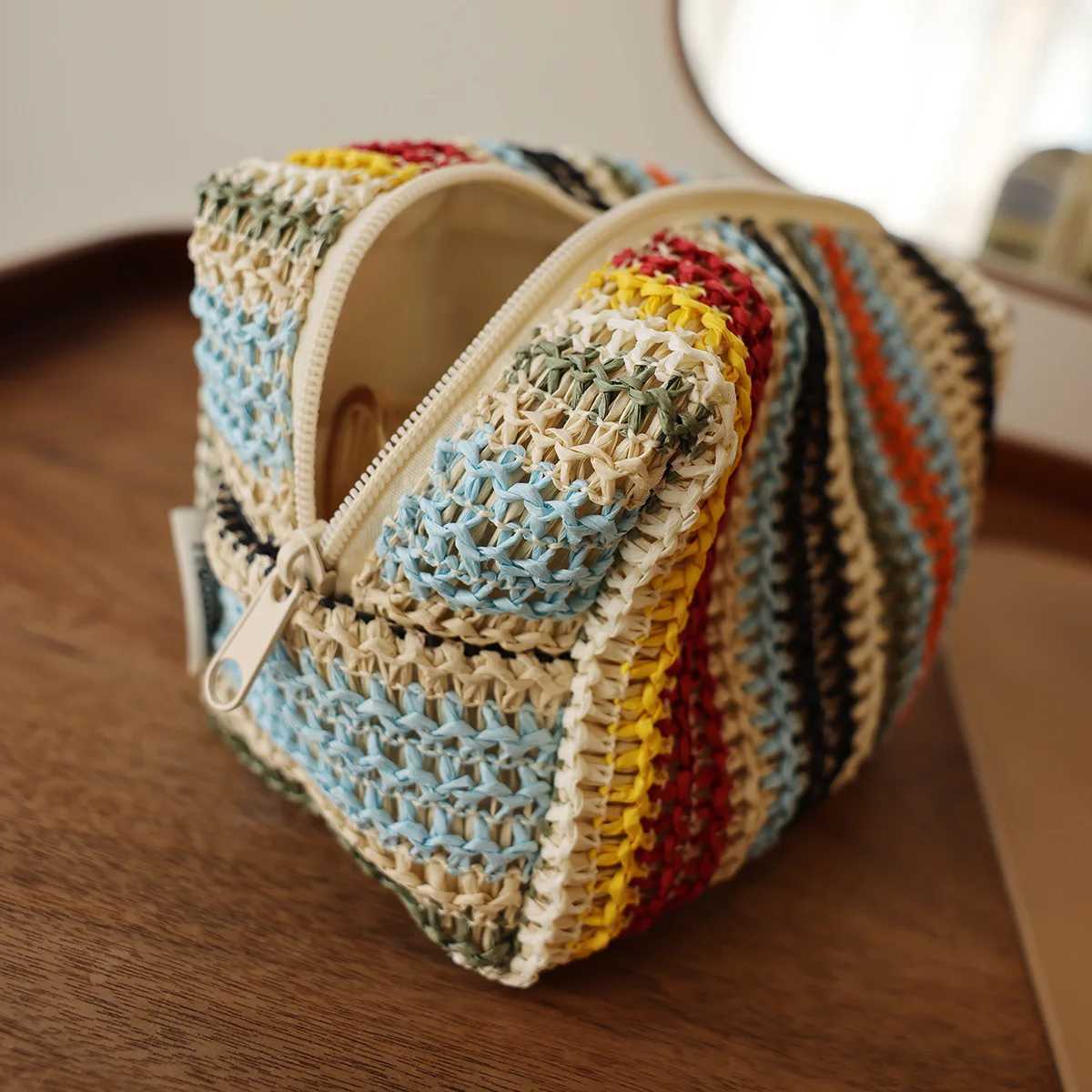 Colorful Knitted Cosmetic Bag TravelFriendly Handbag Toiletry Pouch Womens Cosmetics Skincare Organizer OntheGo BaginBagT251024