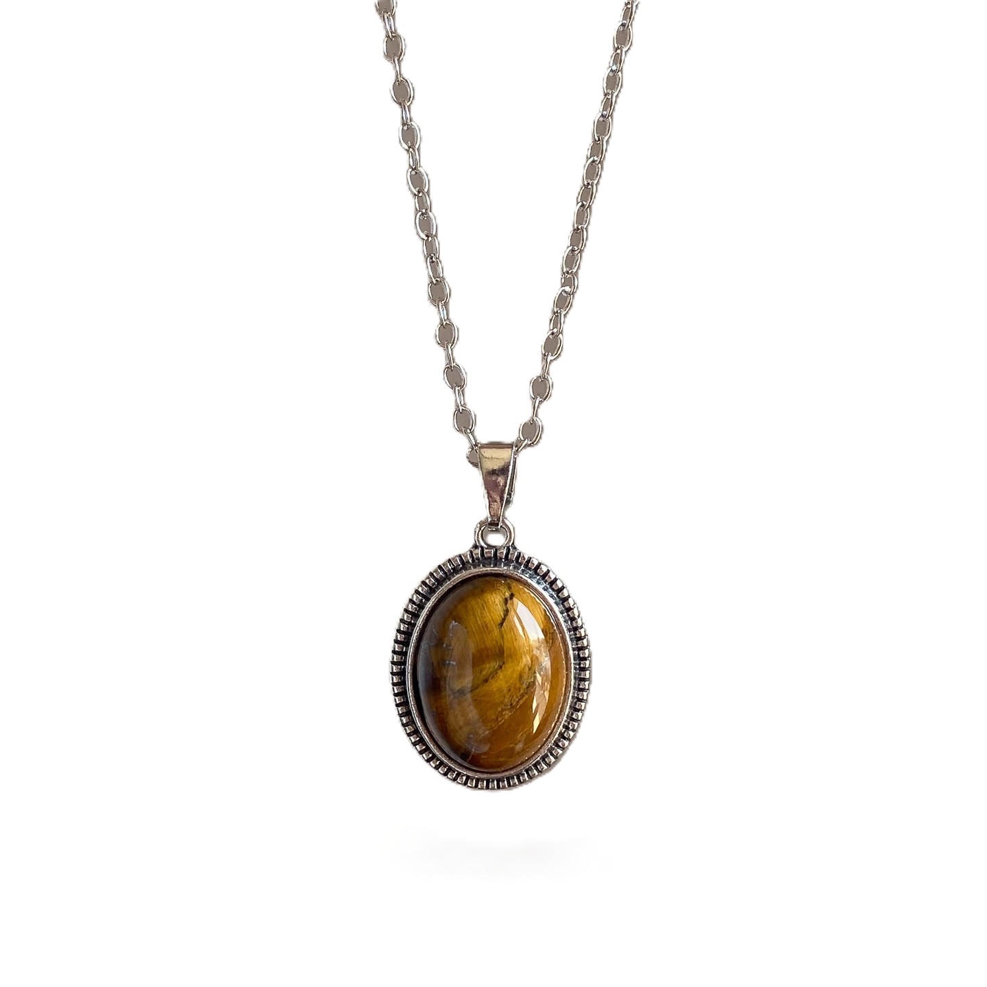 TaiYang 2025 New Maillard Style Tiger Eye Vintage Bezel-Set Oval Tigers Eye Pendant, Copper Statement Necklace for Women with Retro Luxe Appeal