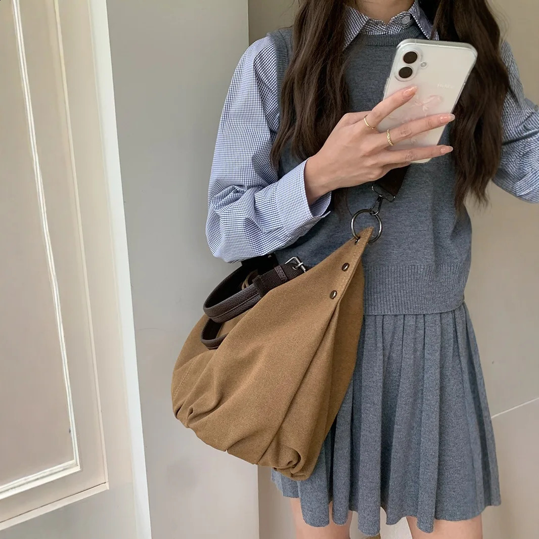 Fashion Womens Tote Bag Large Capacity Canva Shoulder Versatile Casual Crossbody Bags Ruched Female Handbag 251018