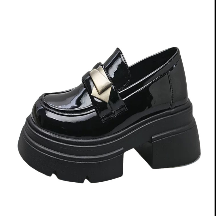 Black Thick-Soled British Style Women's Leather 2025 Spring New Versatile Slip-On Loafers Mary Jane Shoes ddmythur