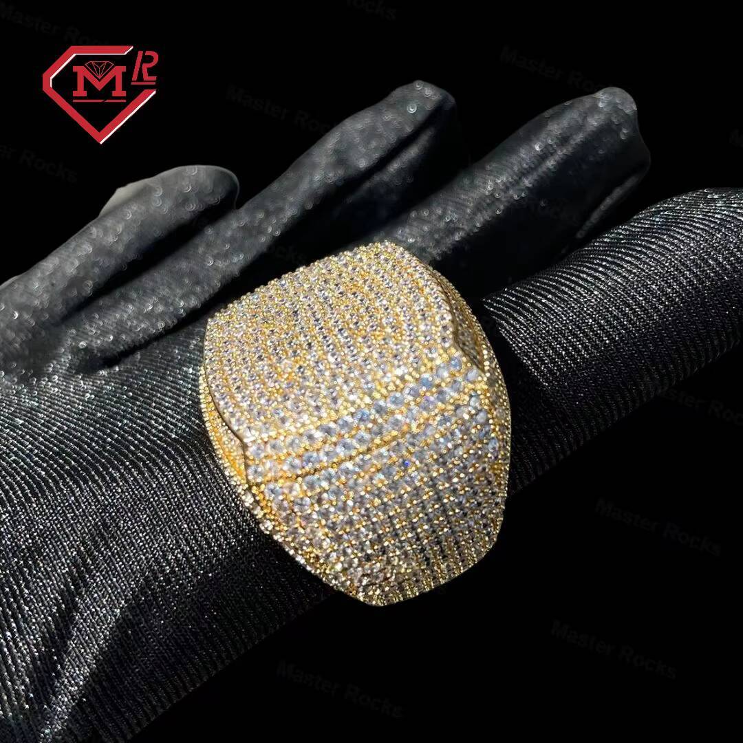 Fully Iced Out Sterling Silver 925 Rings With Moissanite Prong Setting Cushion Design Vvs Diamond Hip Hop Ring Moissanite