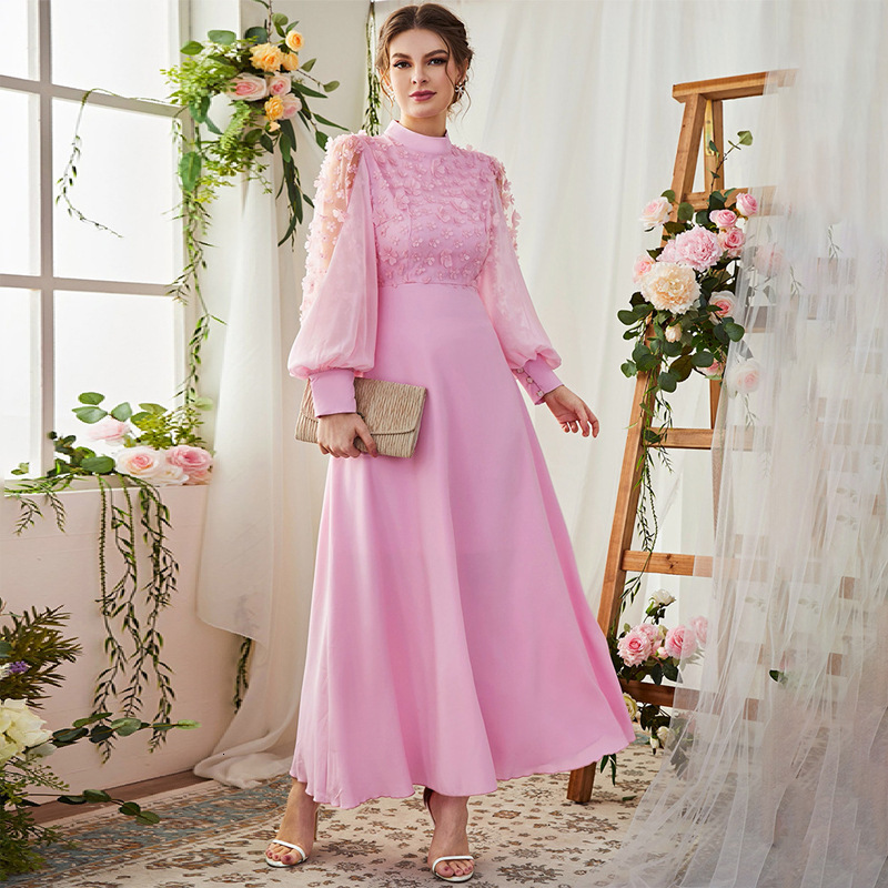 Designer's autumn and winter new European and American women's clothing three-dimensional decoration decal bubble long sleeved trumpet skirt