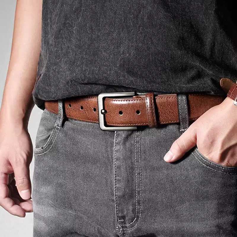 1pcs Mens Fashion Alloy Pin Buckle Head PU Leather Belt Versatile Casual Business Universal Suitable For Jeans and Trousers W251024