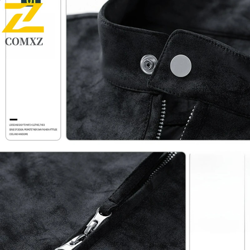 COMXZ Men Suede Jacket Lightweight American Trendy Comfort Leather Jacket Casual Stand Collar Daily Windproof Autumn Clothing 251023