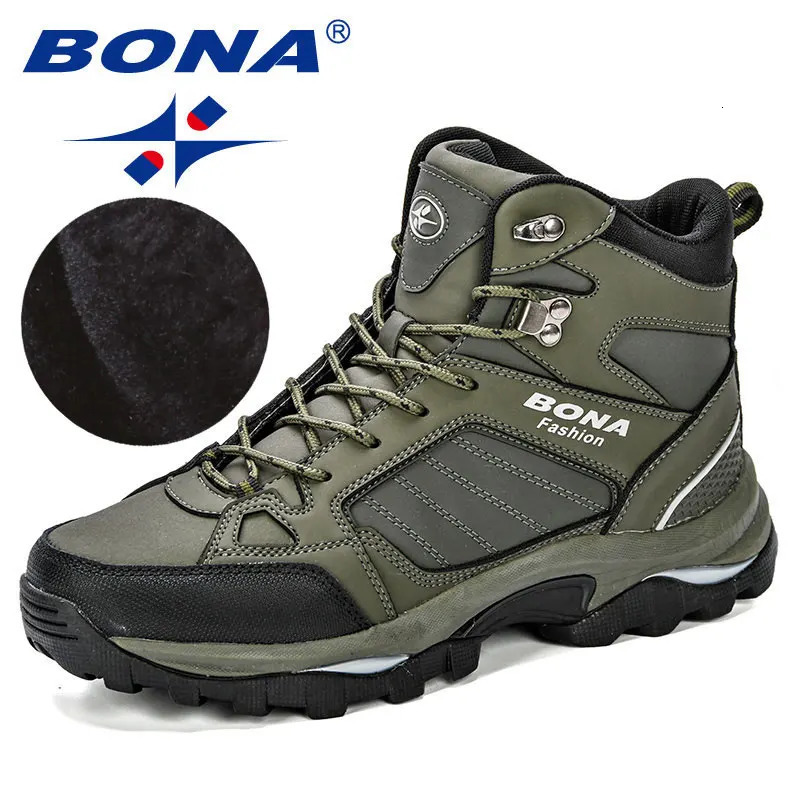 BONA Men Boots AntiSkidding Leather Shoes Men Comfy Spring Autumn Men Shoes Short Plush Snow Boots Durable Outsole251020