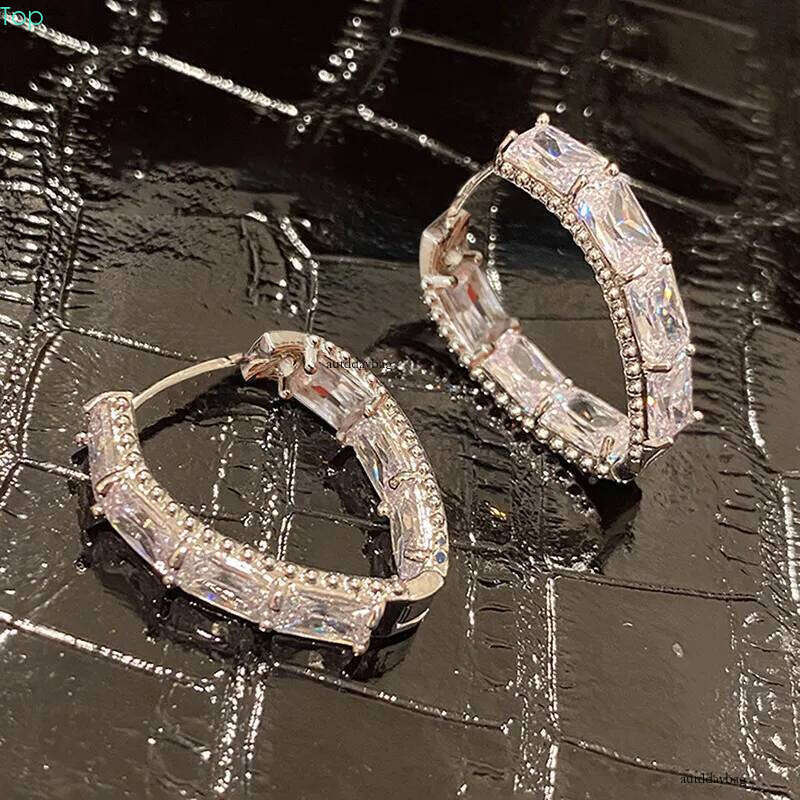 2024 Top Sell Clip Earrings Elegant Jewelry Sterling Sier Princess Cut White Topaz CZ Dia Geometric Temperament Party Women Wedding Earring Gift