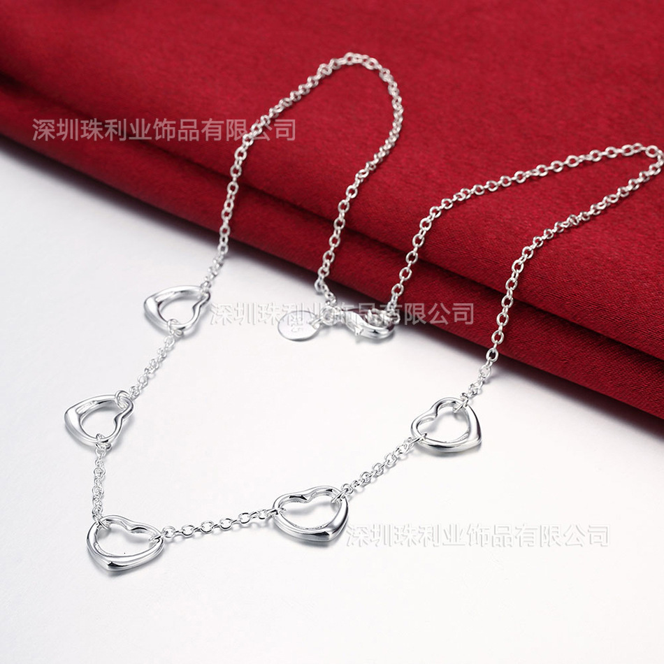 925 Sterling Silver LOVE five hearts Bracelet necklace Jewelry set for women Fashion Party Christmas Gifts 250910