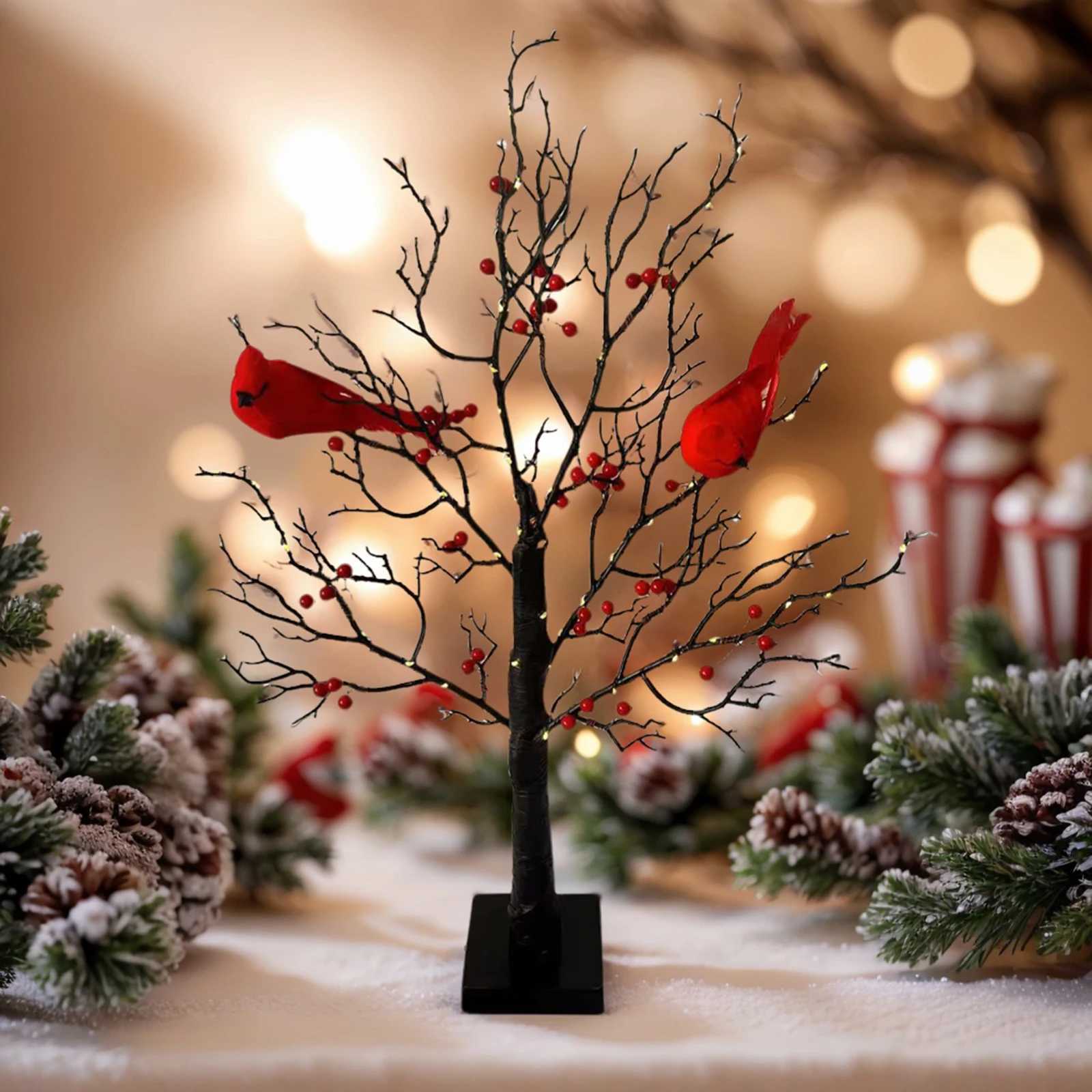 Table Tree Night Light Battery Powered Touch Mini Artificial Red Fruits Tree Light LED Desktop Christmas Halloween Decoration C2511151